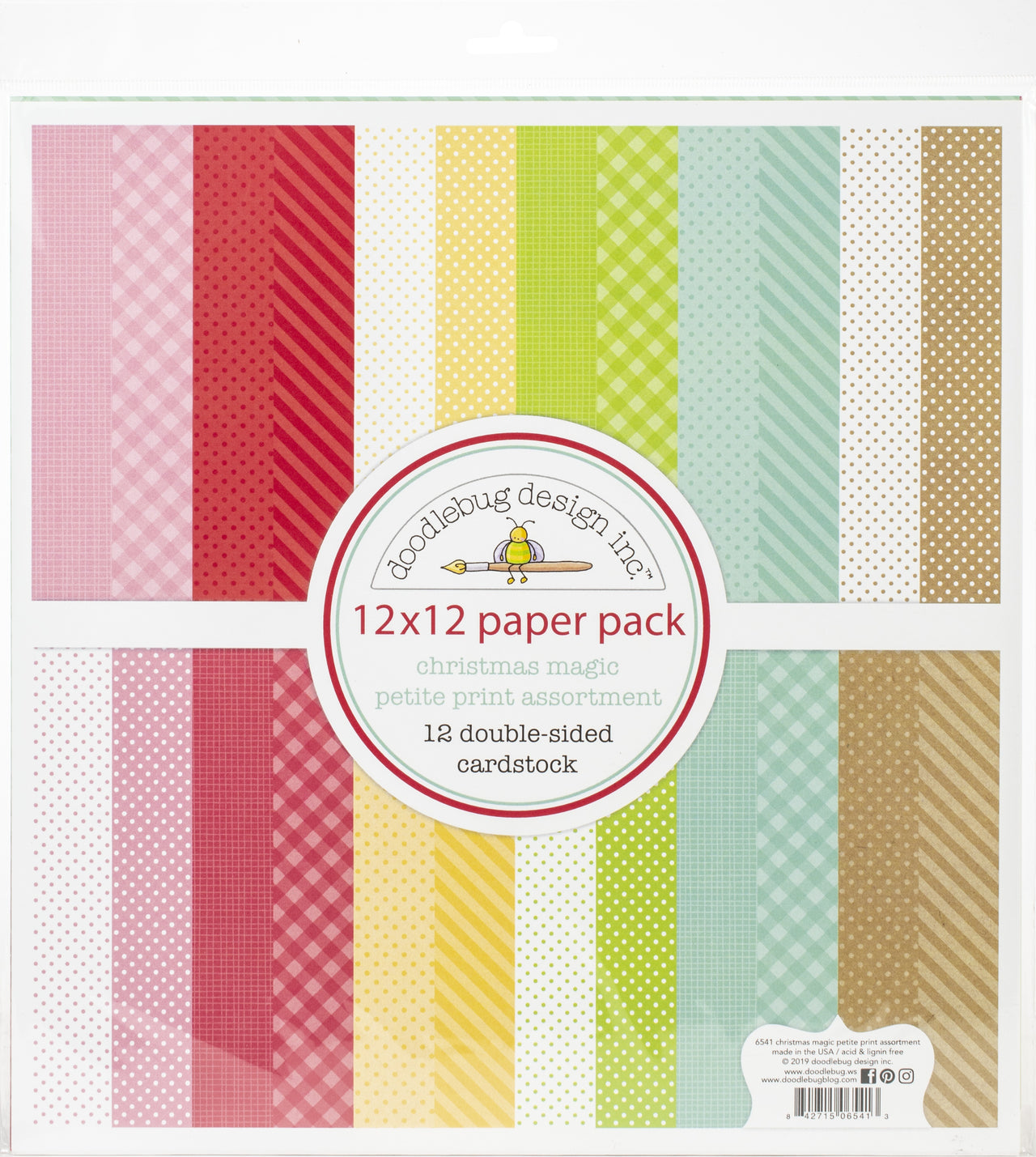 Doodlebug Petite Prints Double-Sided Cardstock 12"X12" 12/Pk - Christmas Magic, 12 Designs/1 Each