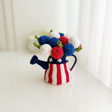 Watering Can crochet pattern, amigurumi watering can with flowers, 4th of July patriotic decor