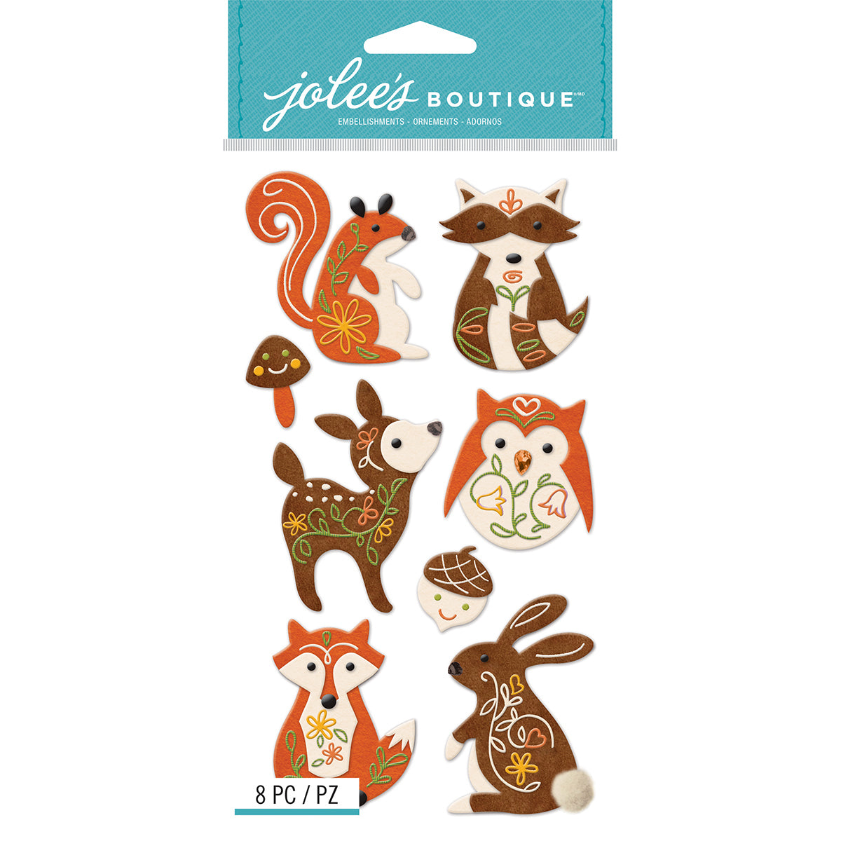 Jolee's Le Grande Dimensional Stickers - Woodland Felt Animals