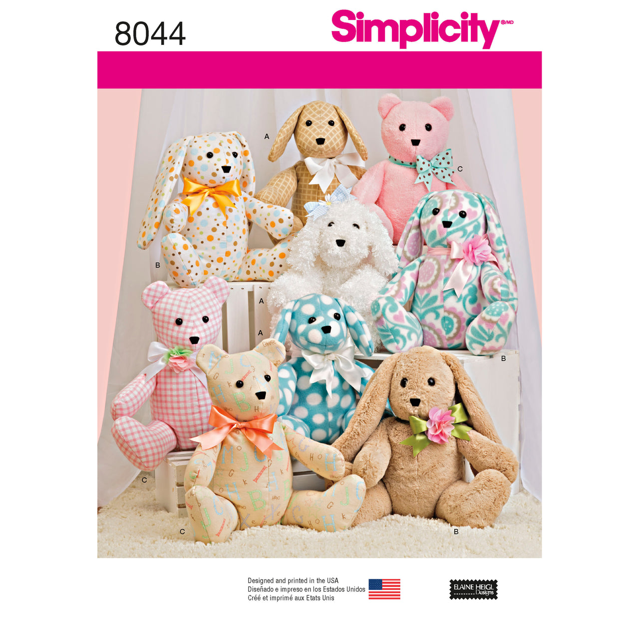 Simplicity Two-Pattern Piece Stuffed Animals 8044 - Paper Pattern, Size OS (ONE SIZE)