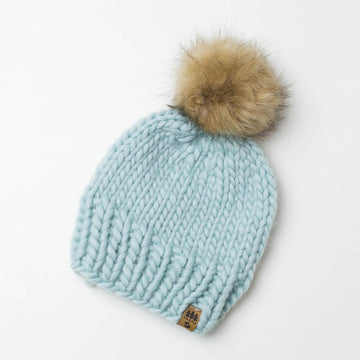 Chunky 100% Wool Winter Hat Toque Beanie Fur Pompom