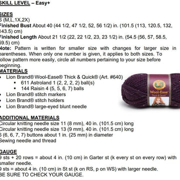 Canarsie Top Down Cardi in Lion Brand Wool Ease Thick&Quick - L70265 - Downloadable PDF