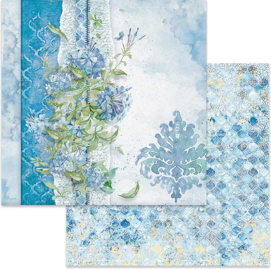Stamperia Intl Stamperia Double-Sided Cardstock 12"X12" 10/Pkg - Flowers For You On Light Blue Background
