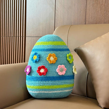 Easter Colorful Egg Pillow Stripes Flowers No Sew