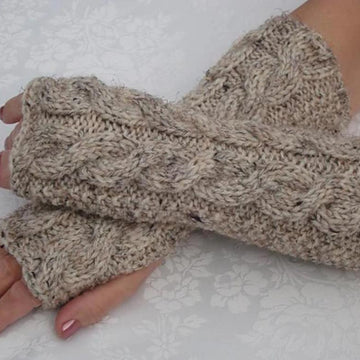 Fingerless Gloves.Mitts.Wool Cable Wristers.