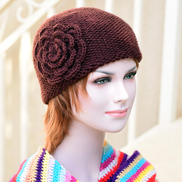 Malin knit hat with crochet flower