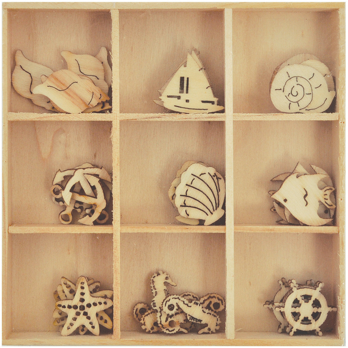 Kaisercraft Wood Mini Themed Embellishments - Coastal Escape Sea Life, 45/Pkg