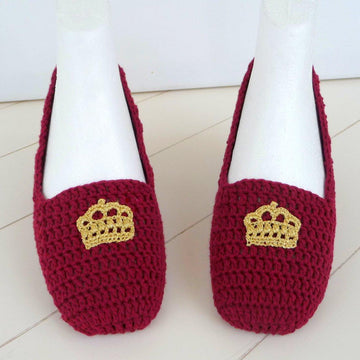 Häkelanleitung - Hausschuhe häkeln - Ballerinas mit Krone - No.103
