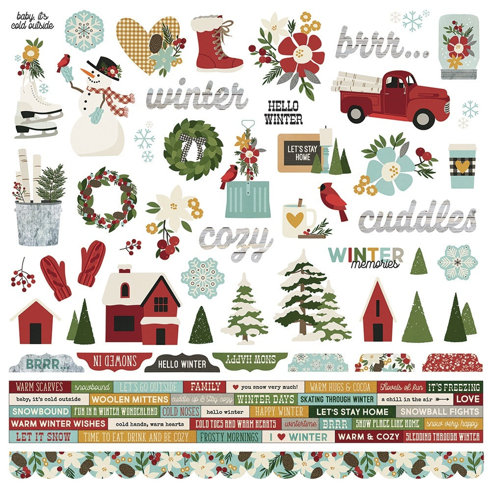 Simple Stories Winter Farmhouse Cardstock Stickers 12"X12" - Combo