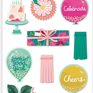 American Crafts And Many More Layered Stickers 10/Pkg - W/Champagne Glitter & Gold Foil Accents