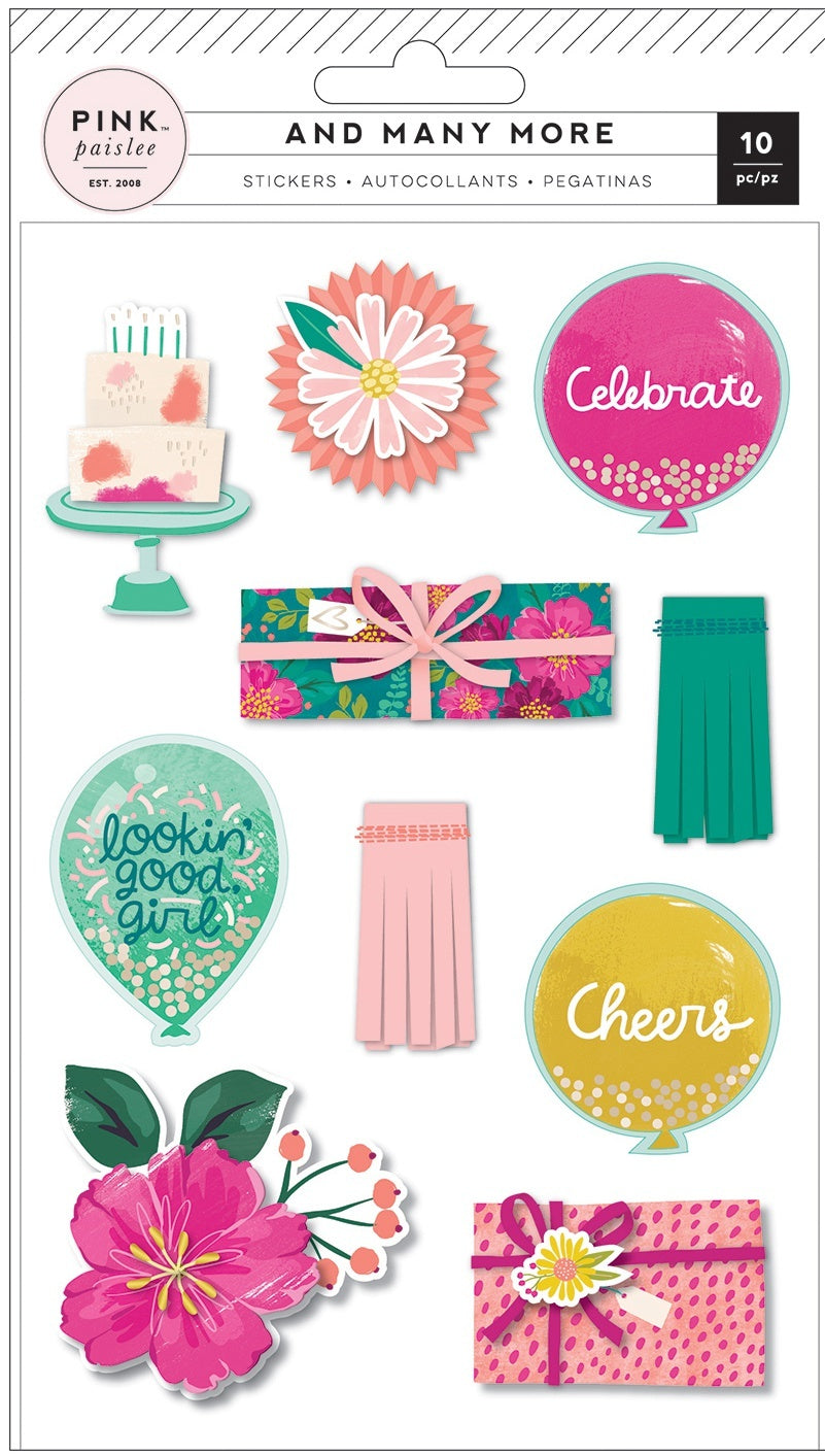 American Crafts And Many More Layered Stickers 10/Pkg - W/Champagne Glitter & Gold Foil Accents