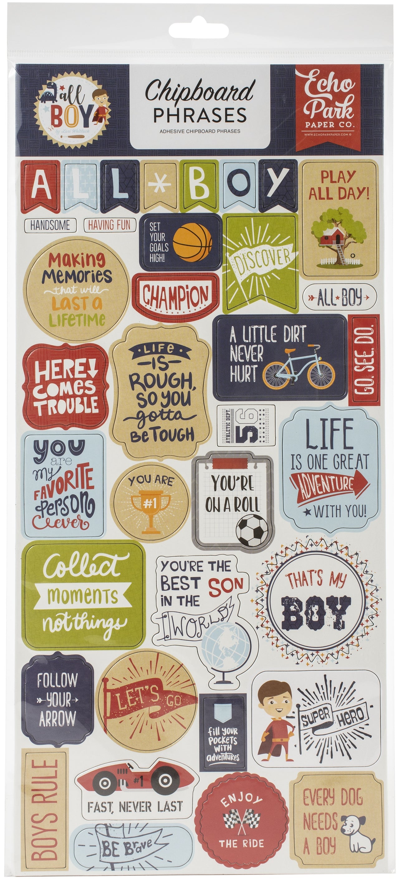 Echo Park Paper All Boy Chipboard 6"X13" - Phrases