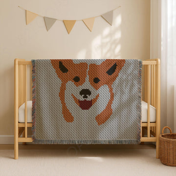 Welsh Corgi Blanket C2C CROCHET PATTERN Funny Throw Dwarf Dog Face Stroller Portrait