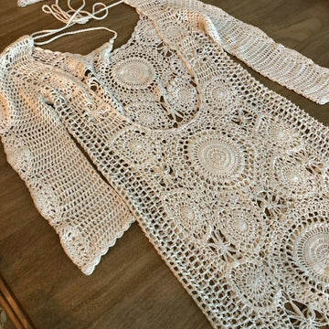 Crochet boho maxi dress with open back