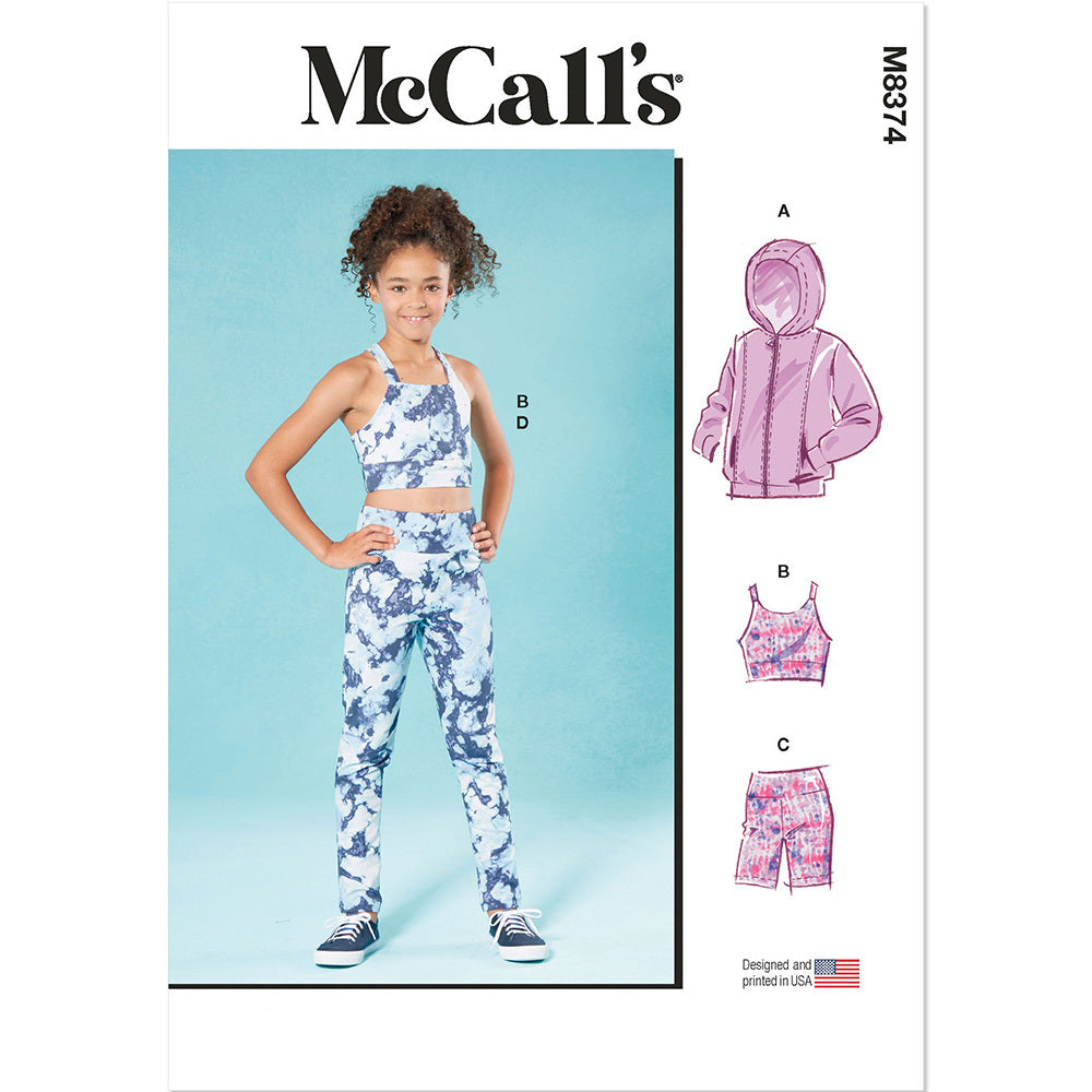 McCall's Girls' Knit Jacket, Cropped Top and Leggings in Two Lengths M8374 - Sewing Pattern
