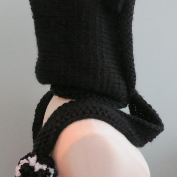 Cat Hoodie Scarf Pompoms