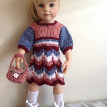 Multi colour dress, bolero, bag for 18" doll