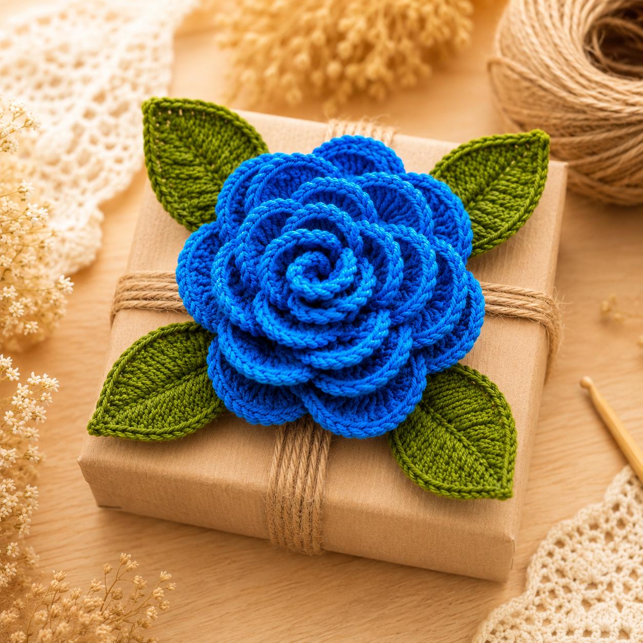 3D Crochet Flower Pattern with Leaves – PDF + Video Tutorial
