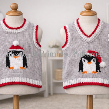 Christmas Penguin Tank Tops DK Knitting Pattern P167 – 6 Months to 2 Years – Elizabeth Primrose Patterns