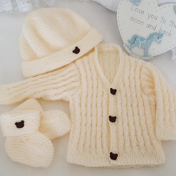 Lucas Baby Cardigan, Hat & Booties