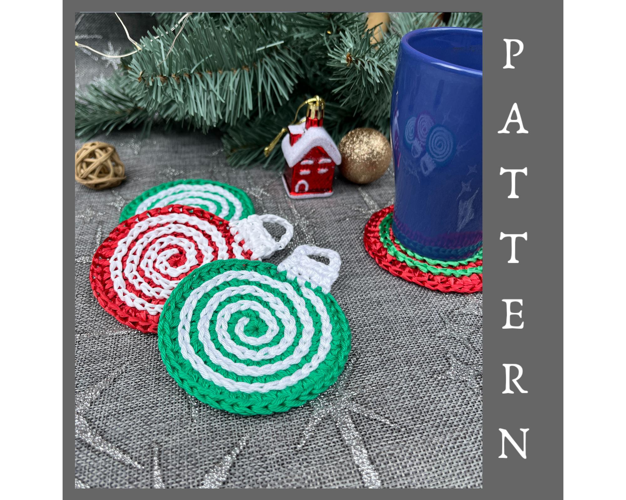 Crochet Coasters Candy spiral Pattern, Crochet Christmas ornament