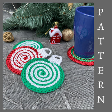 Crochet Coasters Candy spiral Pattern, Crochet Christmas ornament