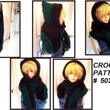 502, CROCHET FRINGED HOODED SCARF