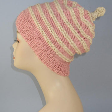 Stripe Topknot Slouch Hat