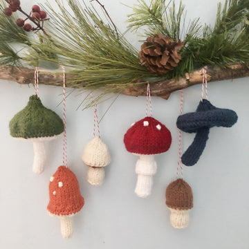 Knit Mushroom Christmas Ornaments