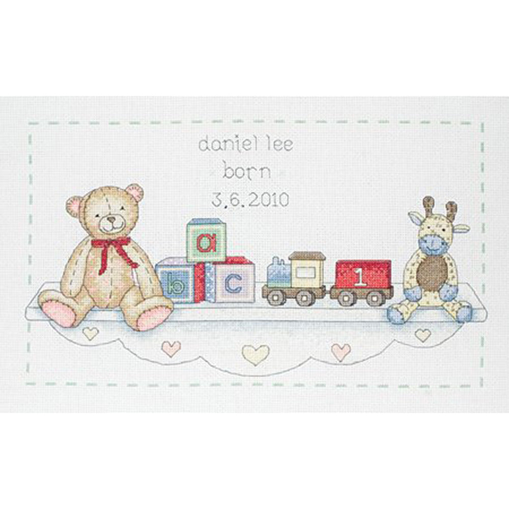Anchor The Toy Shelf Birth Sampler Cross Stitch Kit - 33cm x 20cm