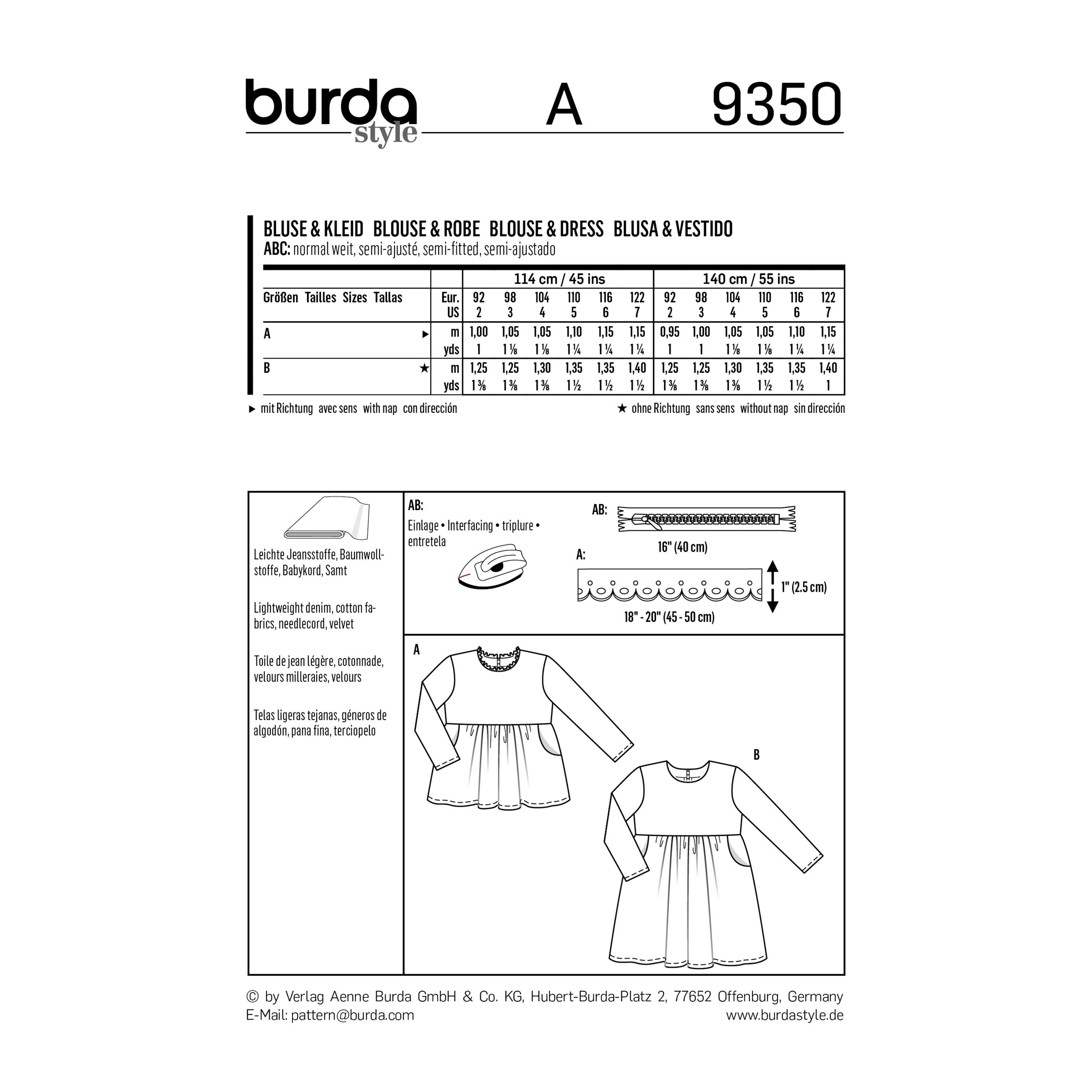 Burda Style Child's Dresses B9350 - Paper Pattern, Size 2-7