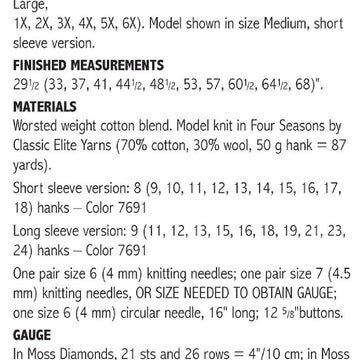 Moss Diamond Pullover in 2 Sleeve Lengths #135