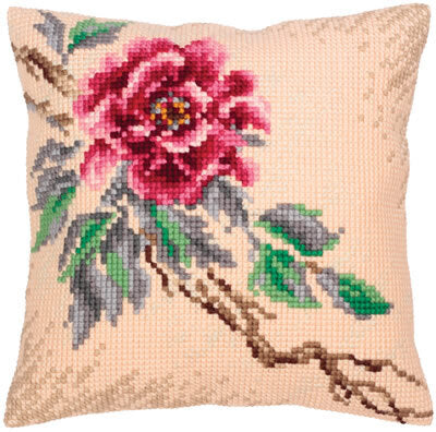 Collection D'Art Tender Peony Cross Stitch Cushion Kit - 40cm x 40cm