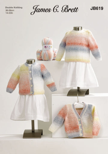 Cardigan and Jumpers in James C. Brett Baby Marble DK - JB619 - Leaflet