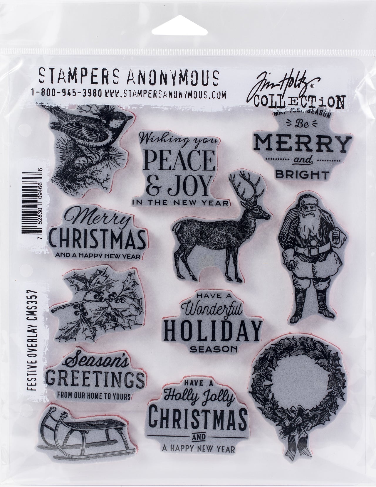 Stampers Anonymous Tim Holtz Cling Stamps 7"X8.5" - Festive Overlay