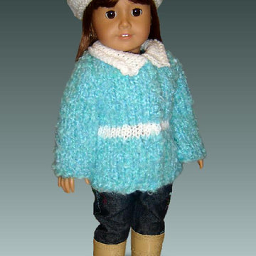 Pdf doll clothes knitting pattern, fits 18 inch and American Girl dolls. Winter Jacket and matching Hat.