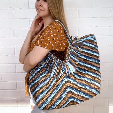 Crochet Raffia Beach Bag Pattern: Fringed Boho Tote