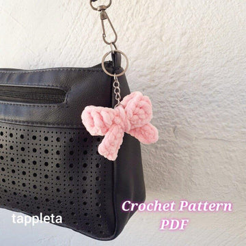 Bow keychain crochet pattern, Easy crochet plush bow beginner pattern, Coquette charm, Girly accessories handmade, Purse charm DIY gift idea