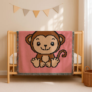 C2C Cute Monkey Blanket Mauve Baby Throw Graphgan Crochet PATTERN