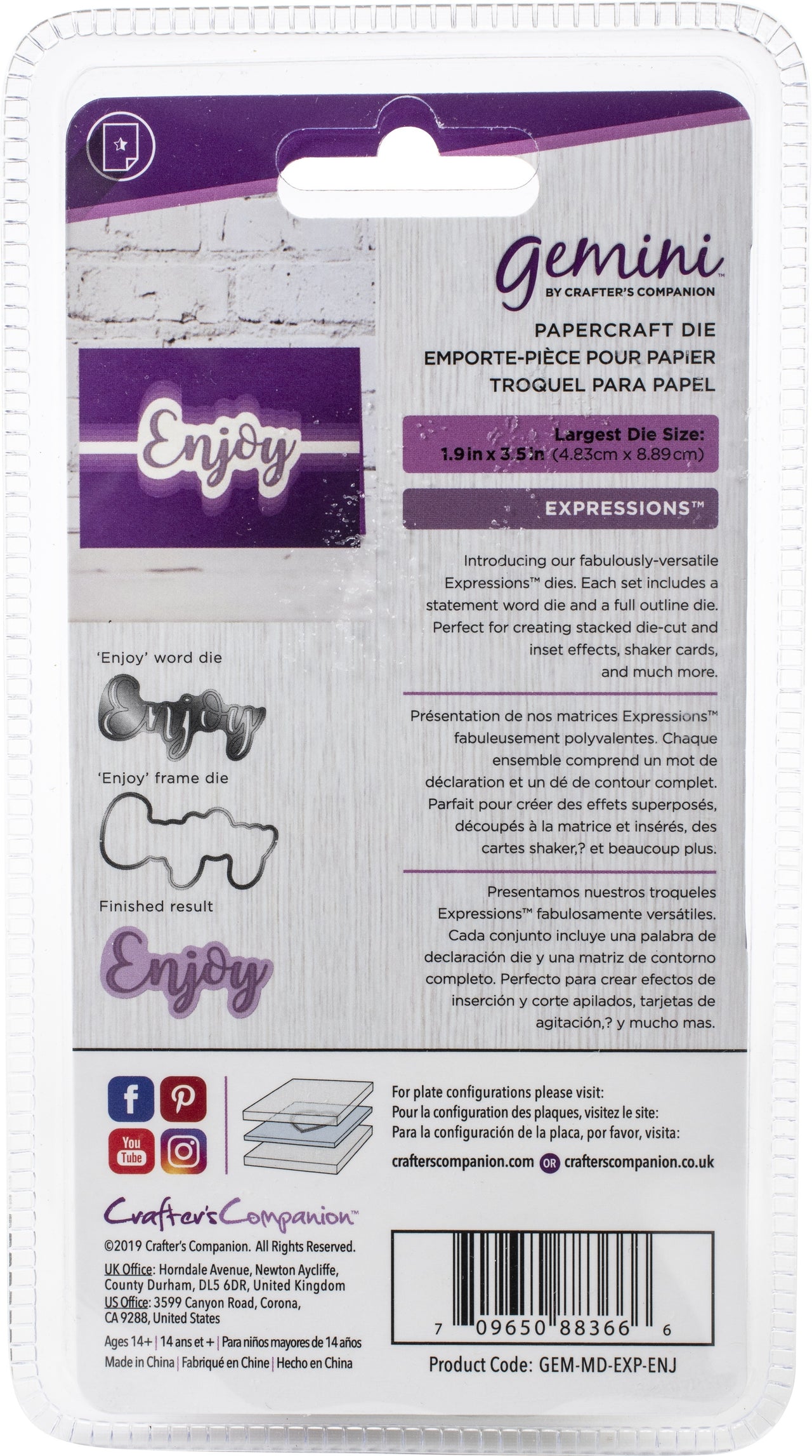 Crafter's Companion Gemini Papercraft Die - Enjoy 1.9"X3.5"
