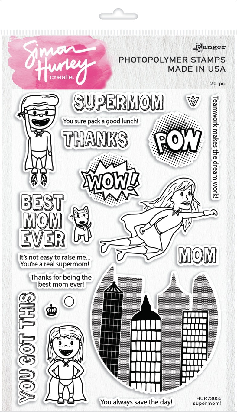 Ranger Simon Hurley create. Cling Stamps 6"X9" - Supermom!