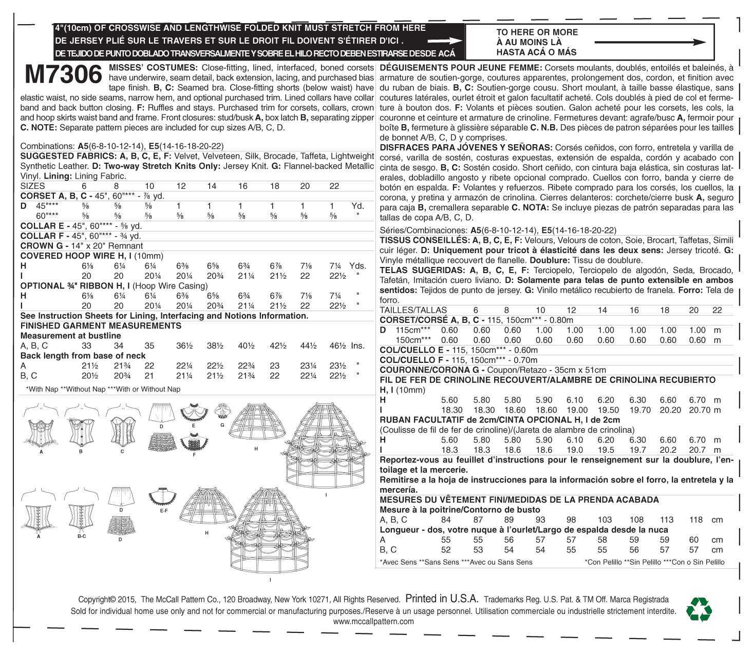 McCall's Corsets, Shorts, Collars, Hoop Skirts and Crown M7306 - Sewing Pattern