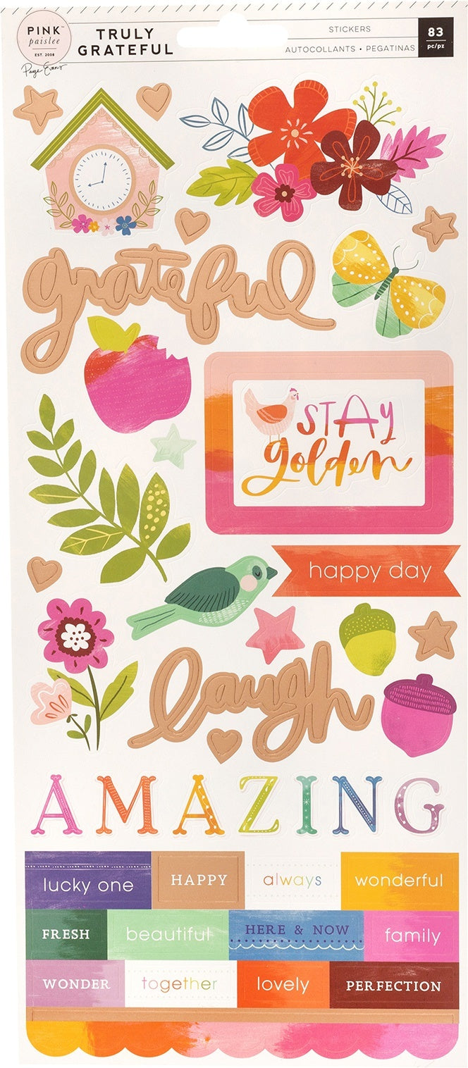 American Crafts Paige Evans Truly Grateful Cardstock Stickers 5.5"X12" 2/Pkg - Accents & Phrases W/Copper Foil