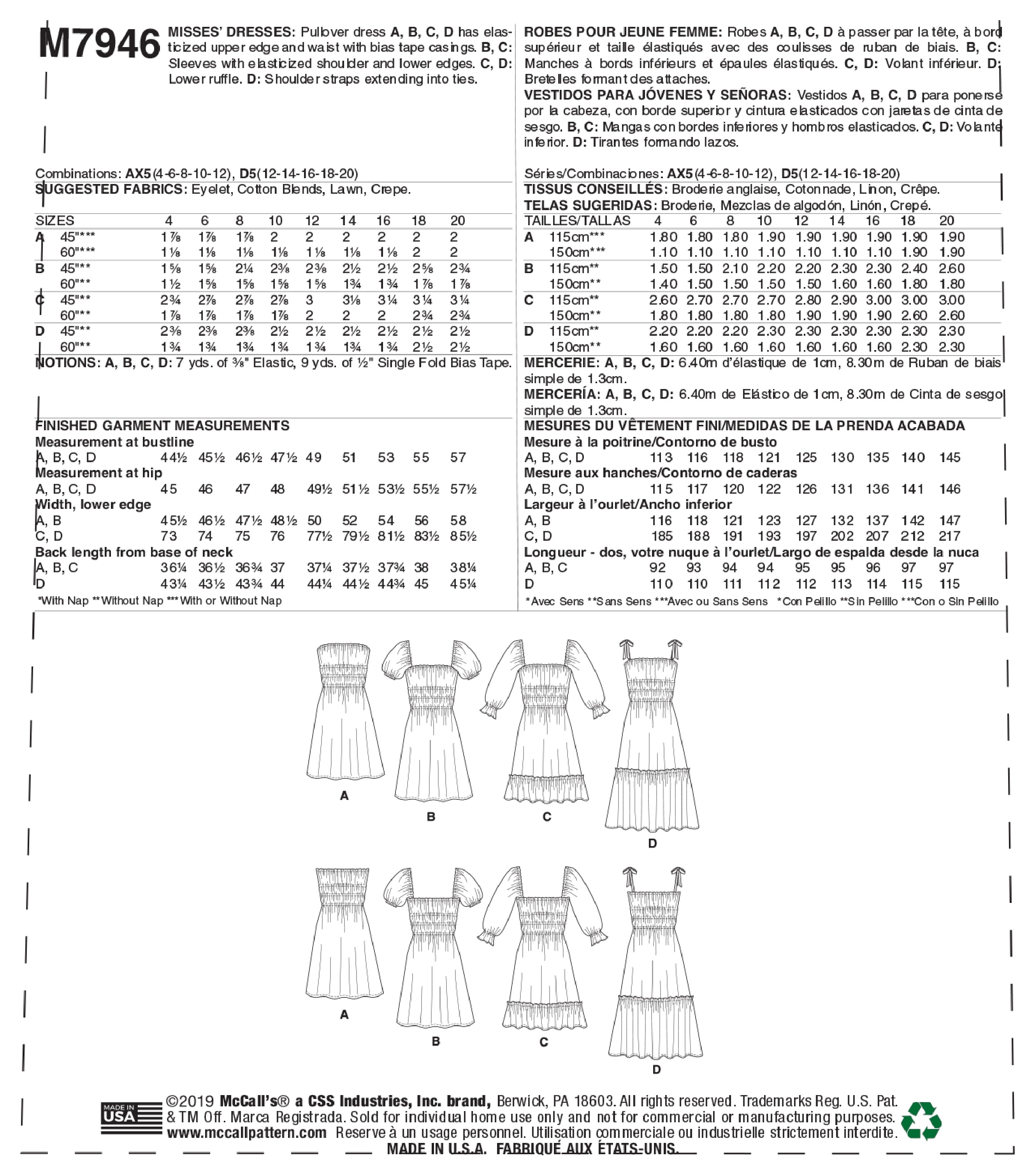McCall's Misses' Dresses M7946 - Sewing Pattern
