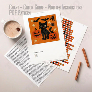 C2C CROCHET PATTERN Halloween Cat Spider Bat Stars Orange Blanket