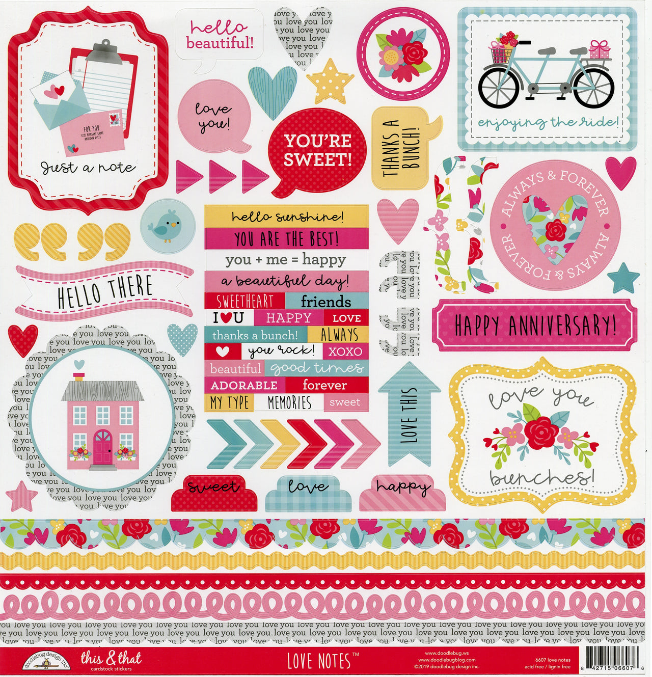 Doodlebug This & That Cardstock Stickers 12"X12" - Love Notes This & That