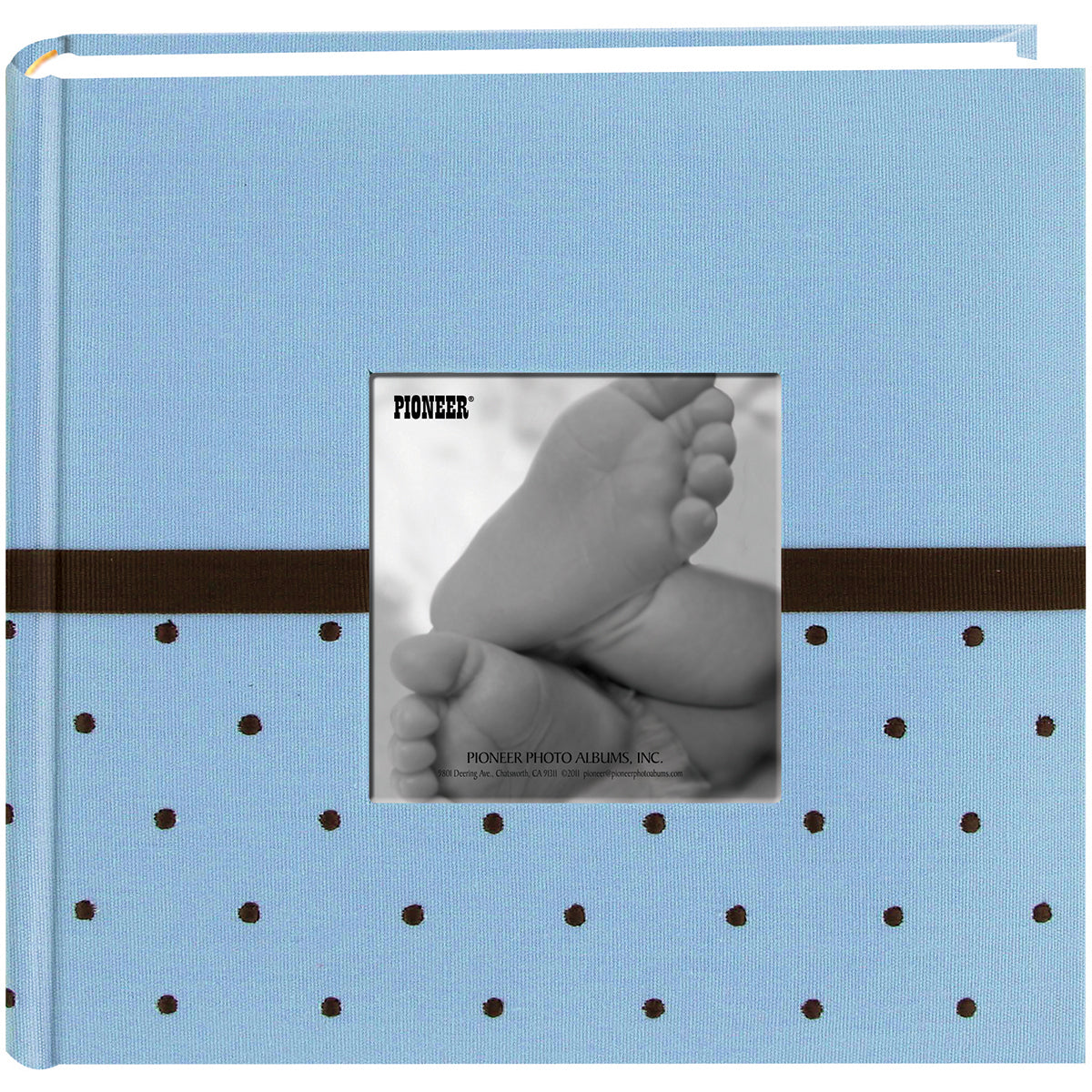 Pioneer 2-Up Baby Dot Fabric Frame Photo Album 200 Pockets - Blue/Brown