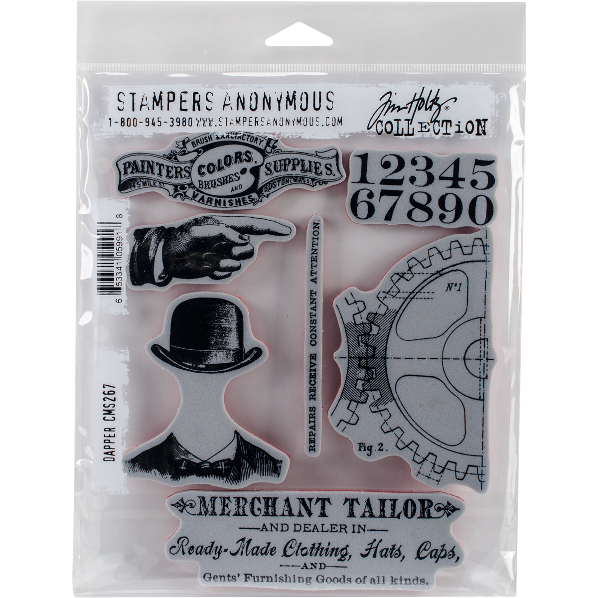 Stampers Anonymous Tim Holtz Cling Stamps 7"X8.5" - Dapper