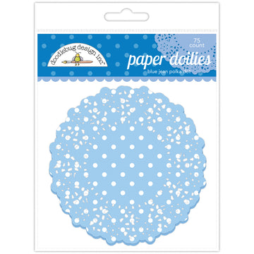 Doodlebug Doilies 4.5" 75/Pkg - Blue Jean Polka Dot