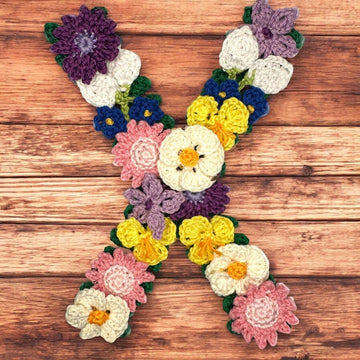 Flowers letter X crochet applique pattern